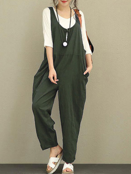 Cotton And Linen Loose Casual Jumpsuit