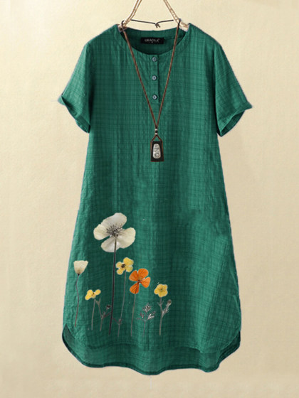 Round Neck Floral Printed Shift Dress