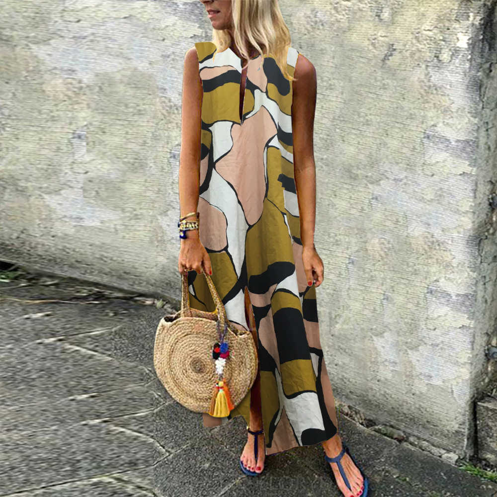 Casual Cotton/Linen Printed Sleeveless Dress