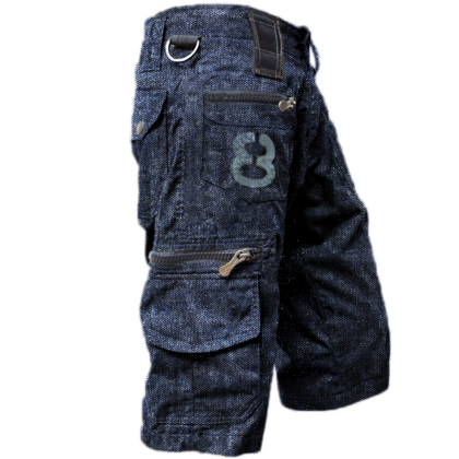 Men's outdoor zipper denim printed tactical shorts