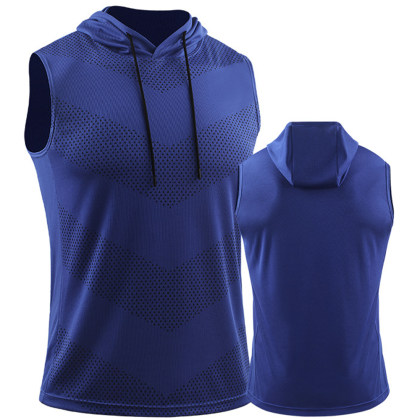 Men's Printed Loose Hooded Sleeveless Quick Dry Sports Tank Top