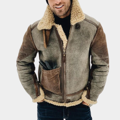 Mens Plush Leather Stitching Cotton Jacket