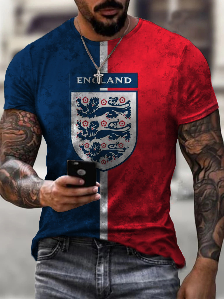 Fashion Retro England National Football Team Printed T-shirt