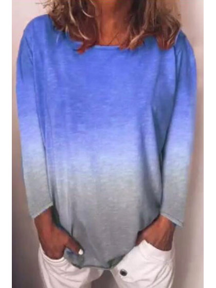 Round Neck Gradient Long Sleeve T-Shirts